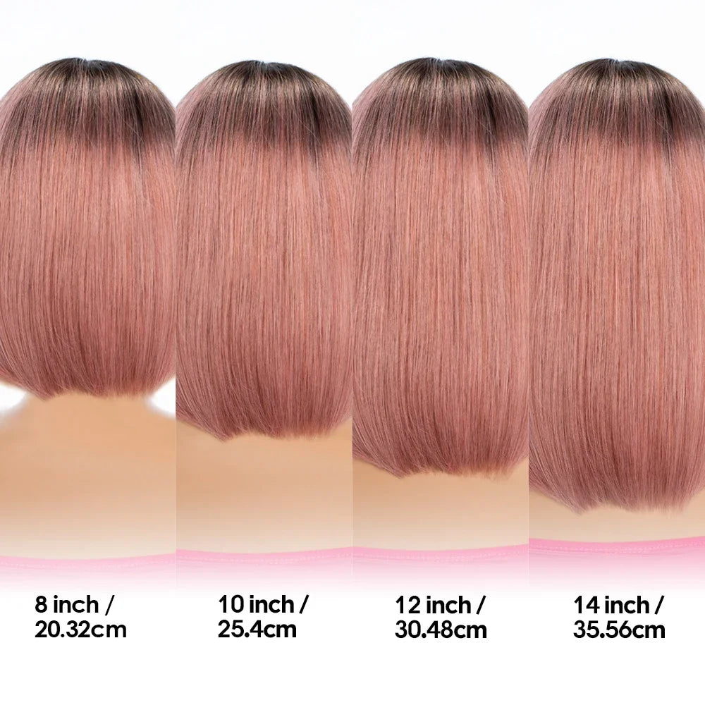 Sleek Ombre Pink Transparent Short T Lace Bob Human Hair Wigs Peruvian Straight 13x6x2 Lace Front Wig For Women Pre Plucked