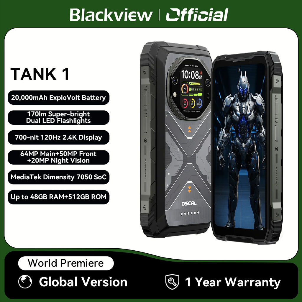 Blackview OSCAL TANK 1 5G Rugged Smartphone,20000mAh/55W, 6,78" FHD+ 120Hz Display, MTK7050,Android Camera,IP68/IP69K/GPS/NFC