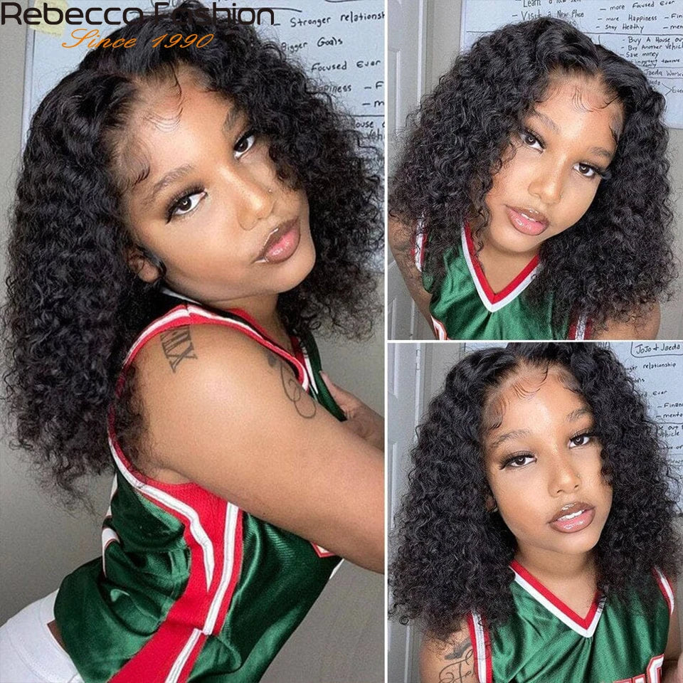 180D Short Cut Deep Wave Bob Lace Wigs Lace Front Human Hair Wigs Brazilian Bob Lace Front Wigs Deep Curly Lace Frontal Wig