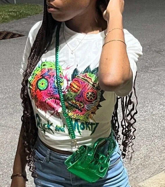 HLJ&GG Y2K Streetwear Women Pattern Printing Round Neck Short Sleeve Tshirt And Mini Skirts Two Piece Sets Fashion 2pcs Outfits