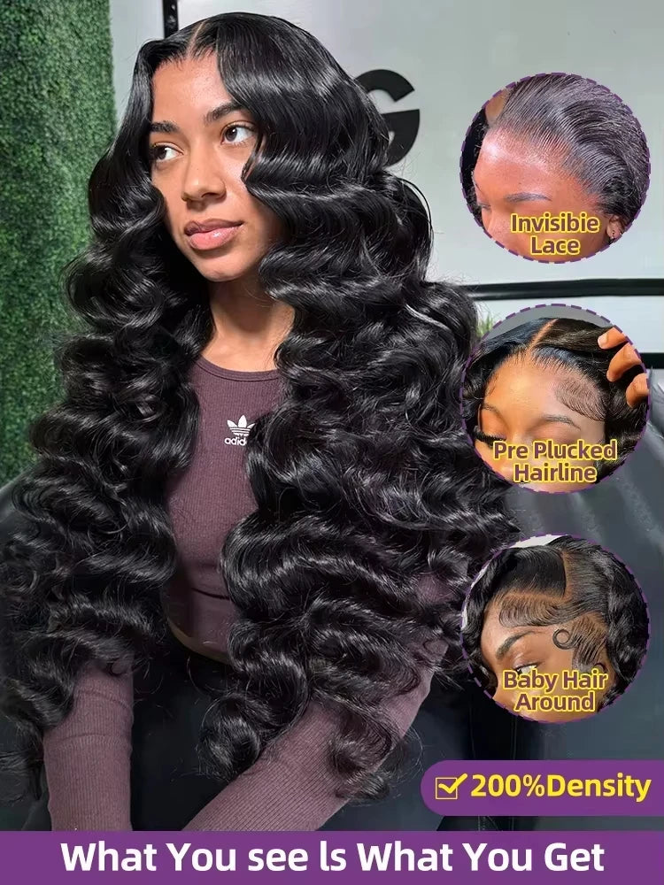 Lakeisha High Density Loose Wave HD 13x6 Lace Front Wigs Human Hair Black Raw Brazilian Deep Curly 40 Inch 13x4 Lace Frontal Wig
