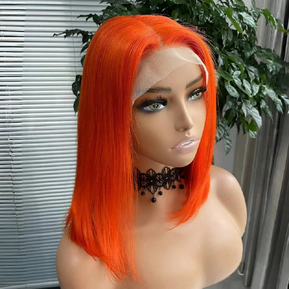 Orange Bob Wig Human Hair 13x4 Lace Front Wig 180% Density Short Straight Frontal Bob Wig Transparent Lace 350 Color Wig Ginger