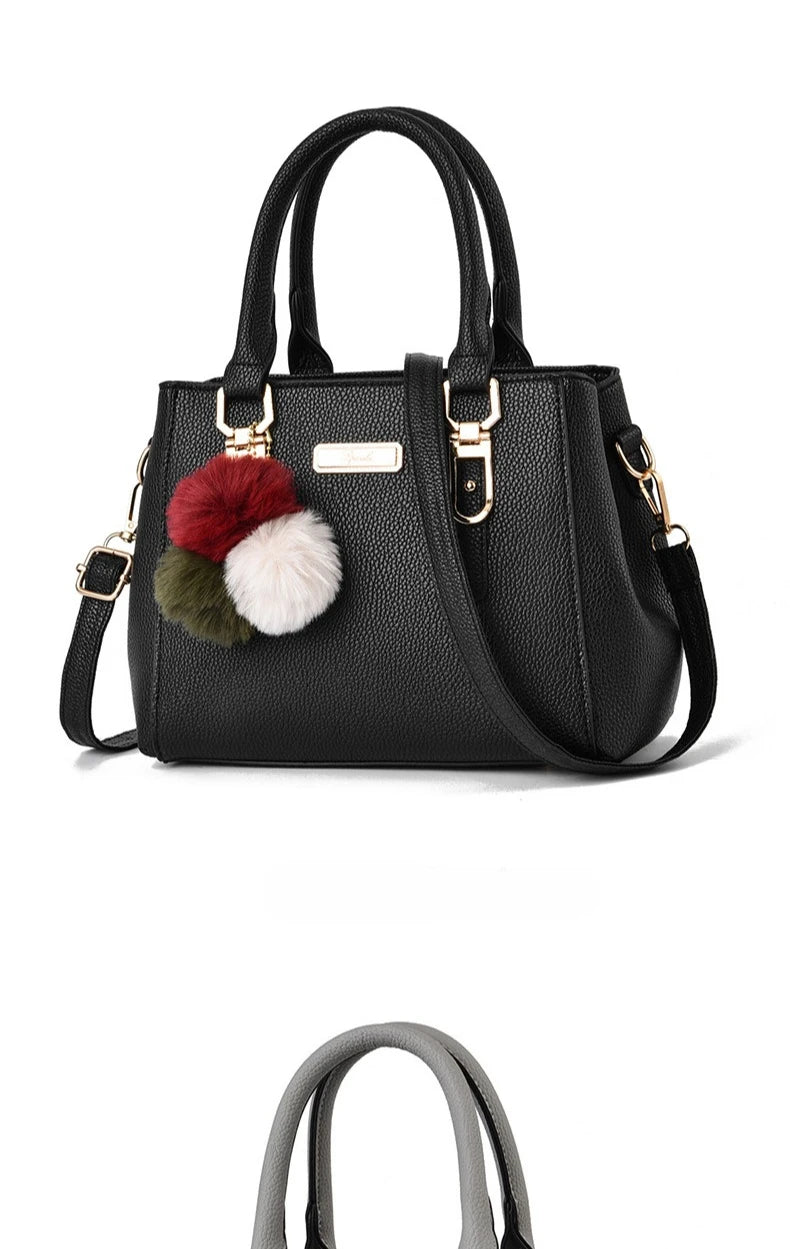 PU Leather Ladies HandBags Women Vintage Purse Plush Tassel Messenger Bags Tote Boston Shoulder Crossbody Bag