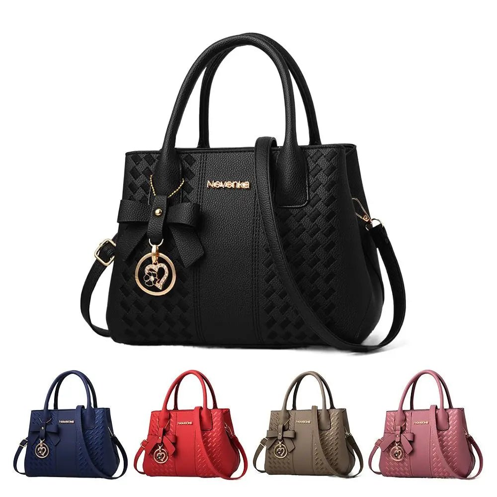 Casual PU Leather Shoulder Bags with Pendant Solid Color Ladies Handbags Large Capacity Embossed Crossbody Bag