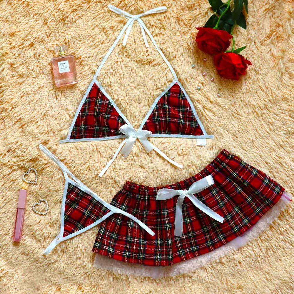 Sexy sexy student uniform bra and underwear set underwear Plaid bra exotic set sexy thong women erotic underwear women set