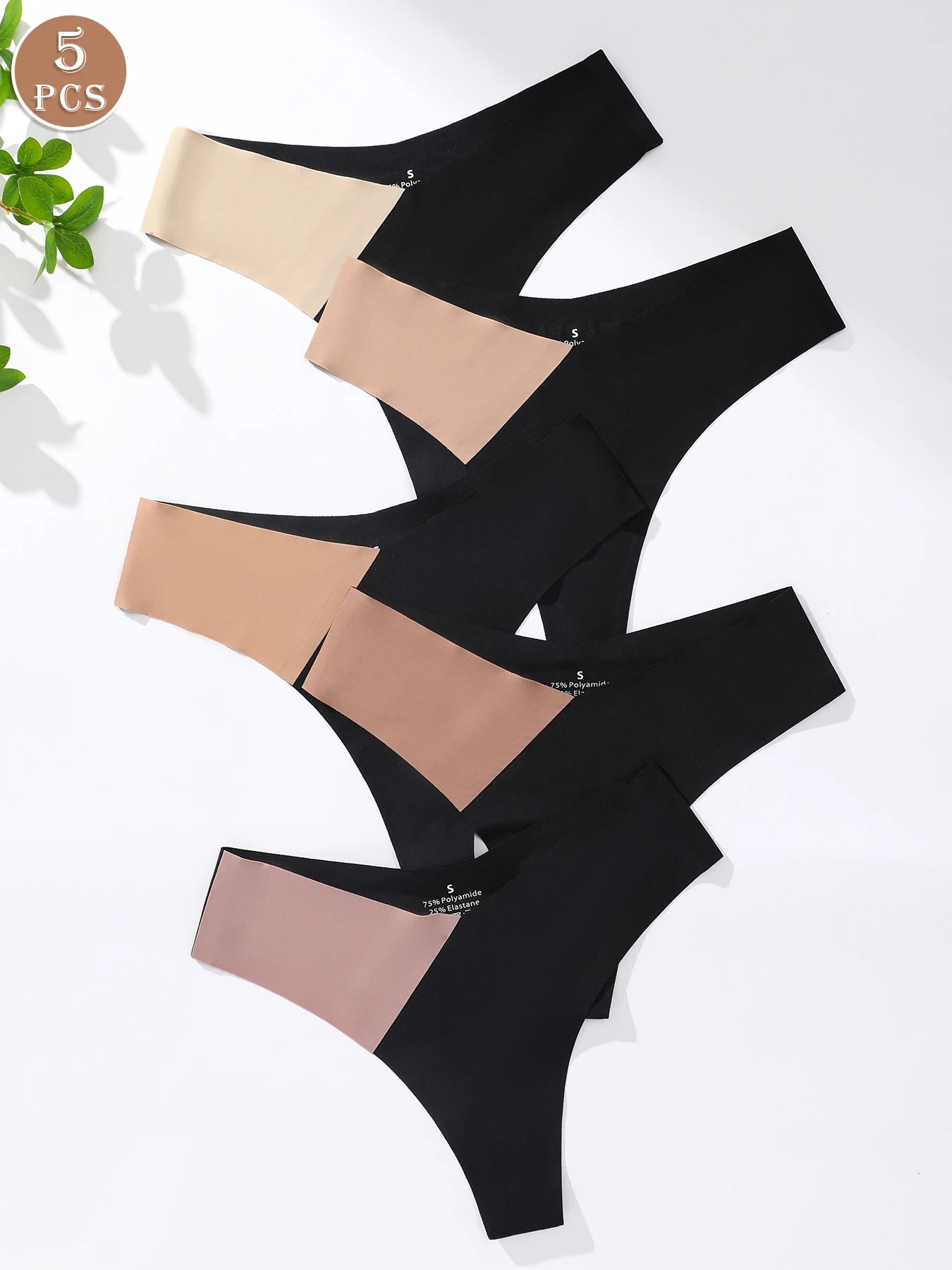 5pcs Women Low-Waist Triangle Panties Color Block Comfortable Soft Sexy