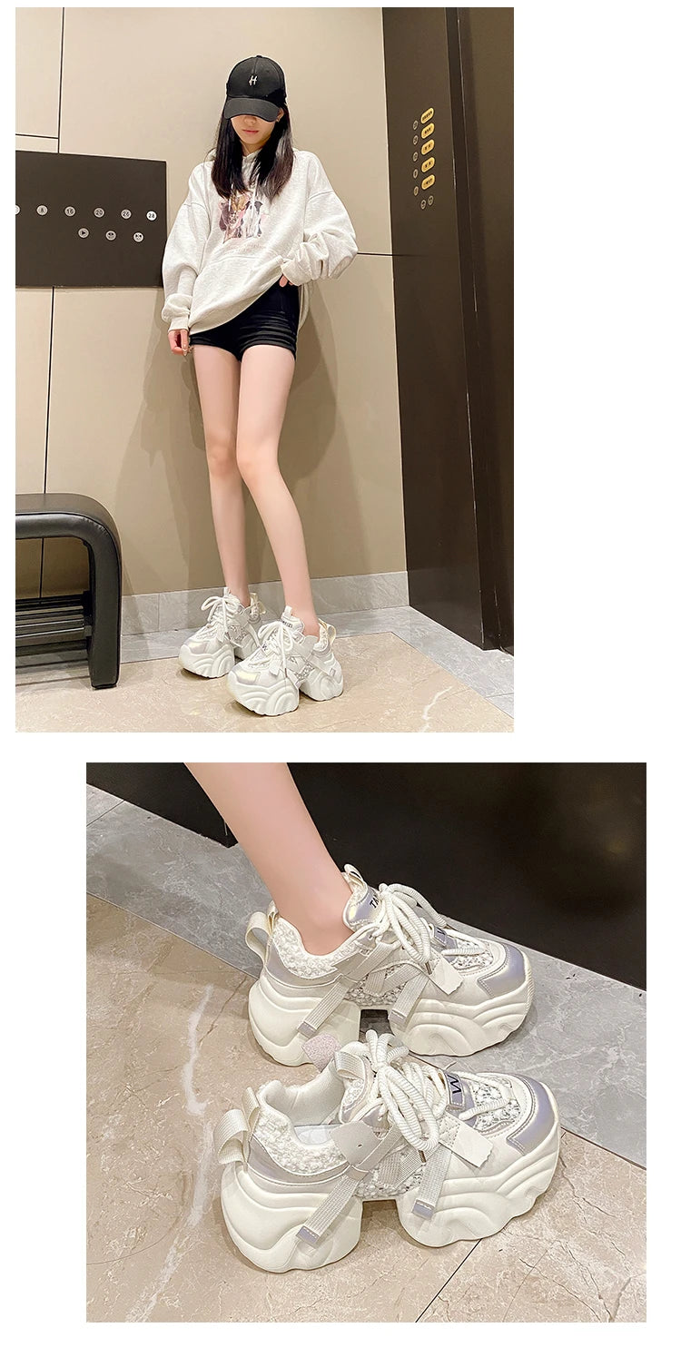 7CM Fashion Spring Autumn Sneakers Women Lace Up Chunky Platform Sports Dad Shoes Woman Comfort Casual Shoes Zapatillas Mujer