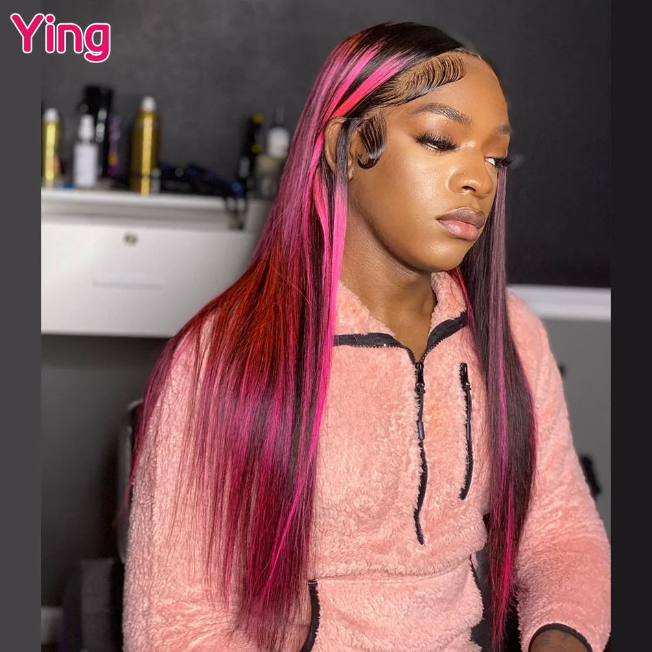 Pink Highlight 13x6 Lace Front Wig Pre Plucked Body Wave Colored Human Hair Wigs Transparent Peruvian Remy Hair For Black Women