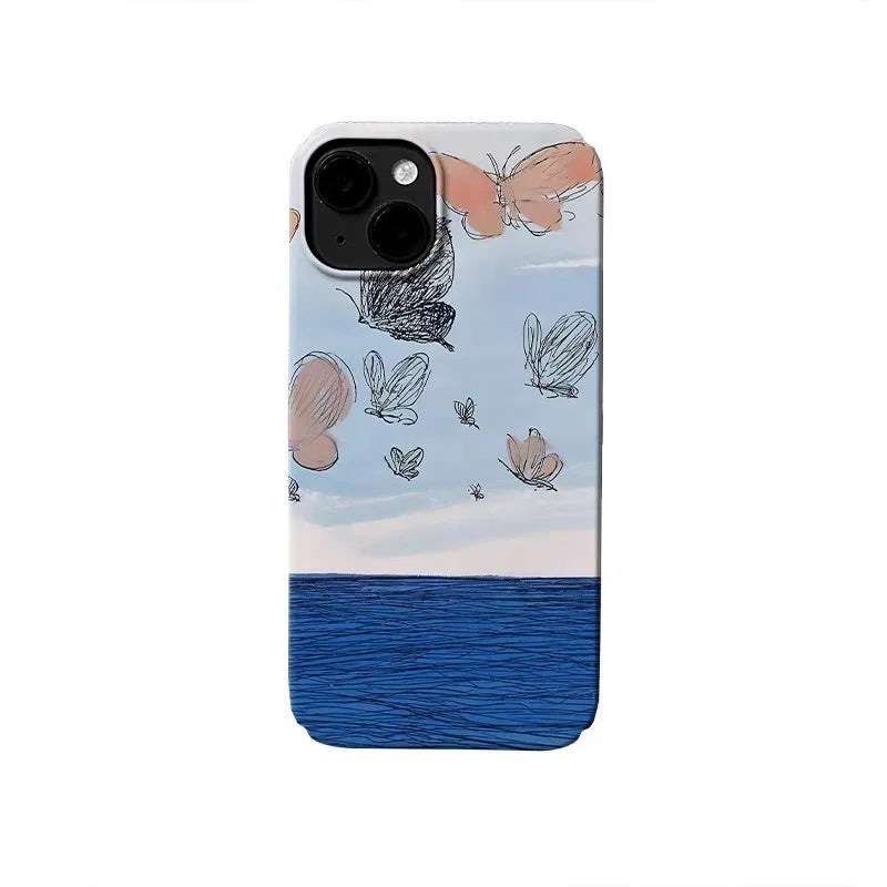 Ins Blue Sea Butterfly Phone Case for IPHONE 17 16E 15 PROMAX 14 Plus 13 12 MINI 11 PRO 16Plus XR XS SE 7 8 Acrylic Phone Cover