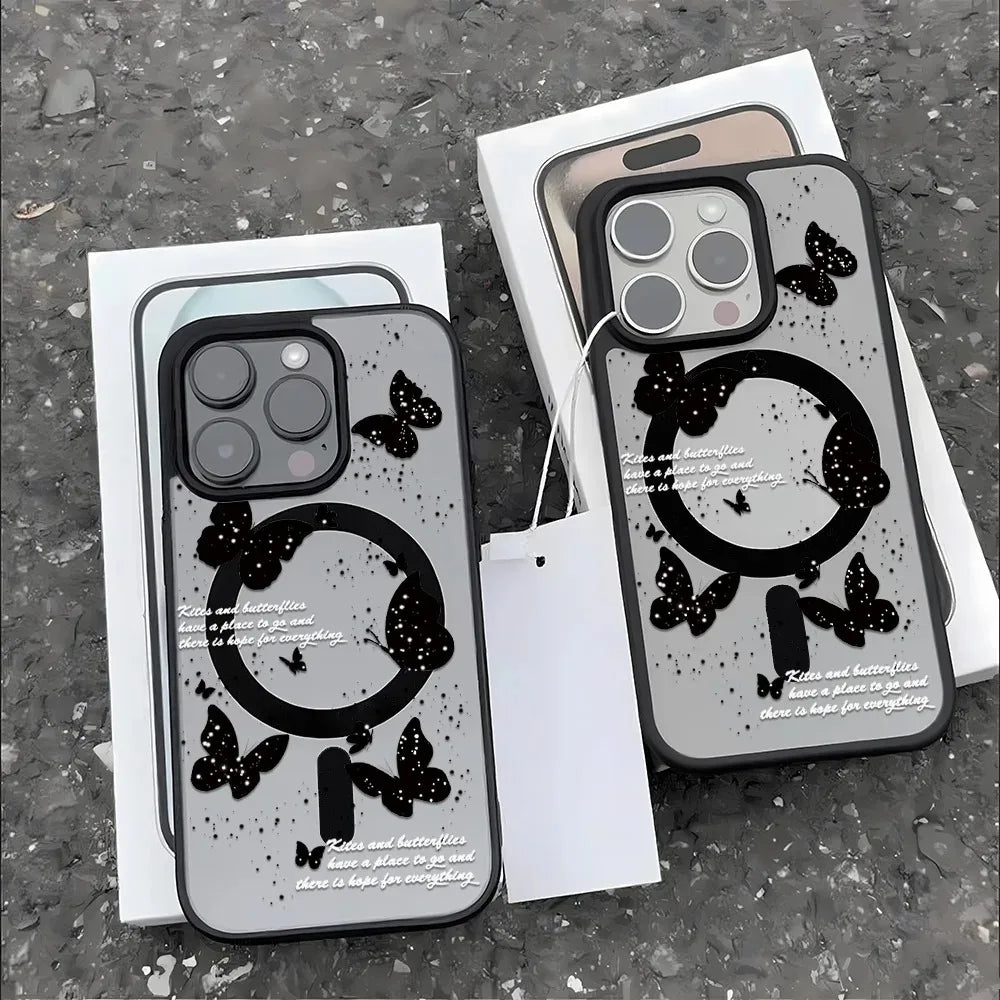 Butterfly Magnetic Transparent Phone Case For iPhone 17 16 15 14 Plus 13 12 11 Pro Max 17 Air Magsafe Wireless Charge Back Cover