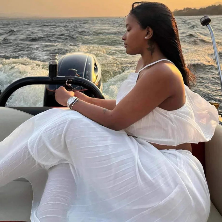2026 New Summer Female 2 Piece Skirt Set Outfit Fashion Halter Neck Long Skirt Suit Women Backless Sling Top Lace Up Maxi Skirts