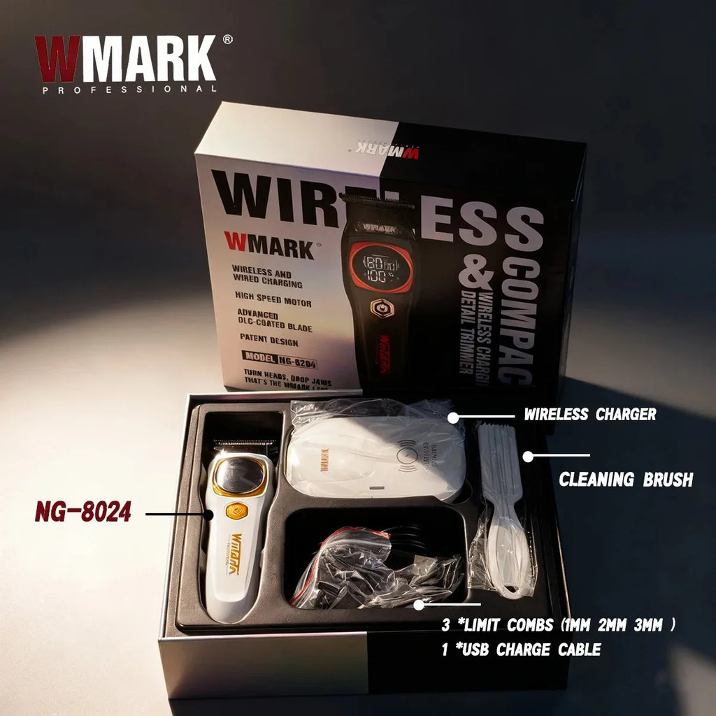 WMARK Hair Trimmer Professional Hair Clipper Adjustable Haircut Machine Cordless Barber DLC Blade LED Trimmer for Men NG-8204