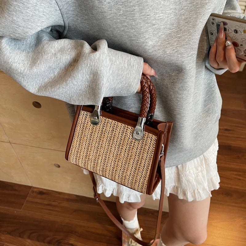 Designer Women Shoulder Bag Fashion Woven Handbag Purse Small Square Crossbody Bags 2025 Brand Straw Tote Bag Classic Ladies Bag