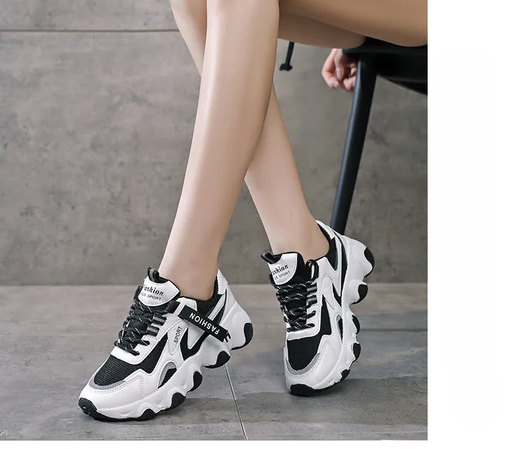 Zapatillas Mujer Sneakers Trendy Mesh Platform Sneakers Leather Shoes Breathable Socofy Casual Sports Shoes Women Flats 2023