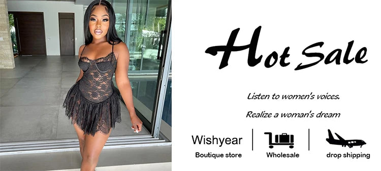 Wishyear Sexy Spaghetti Strap Lace See Through Bodycon Mini Dress Women Sexy Night Club Hot Girl Party Dance Bar Vestidos 2025