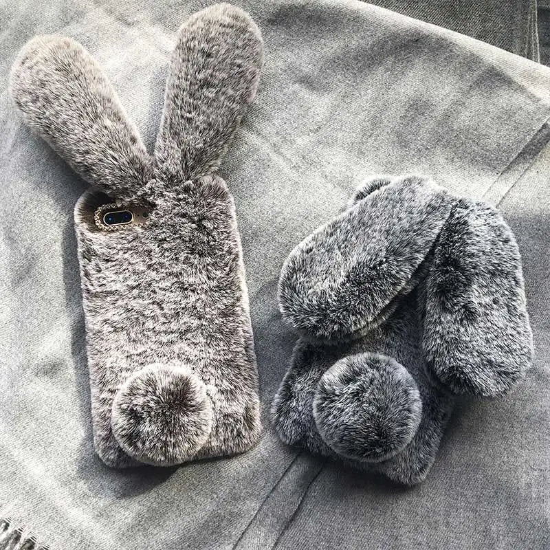 Cute Hairy Rabbit Animal Phone Case For iPhone 15 14 13 Pro Max 12 Mini 11 Pro Max X XS MAX XR 7 8 Plus Soft Plush Cover