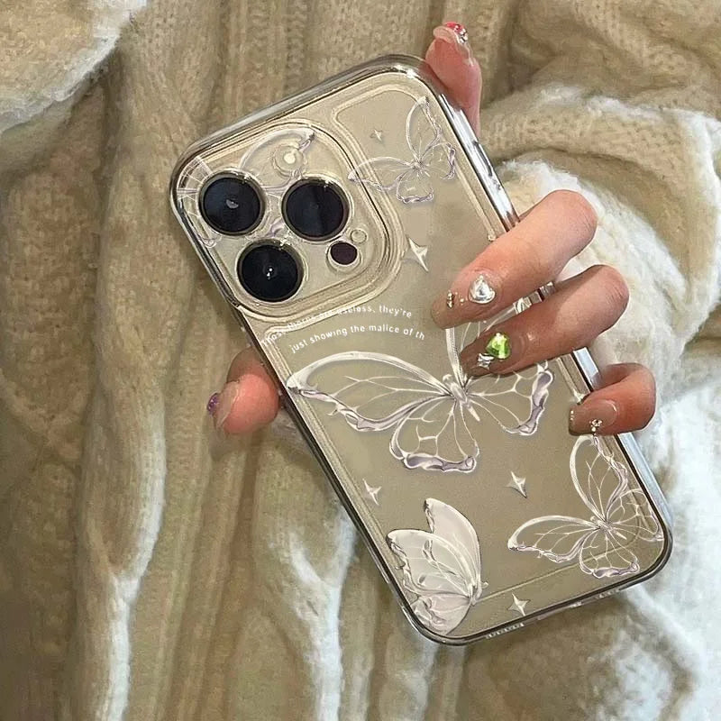 Gold Butterfly Phone Case For iPhone 17 16 15 11 13 12 14 Pro Max 16e Air 7 8 Plus XR SE 2022 2020 Soft TPU Transparent Cover
