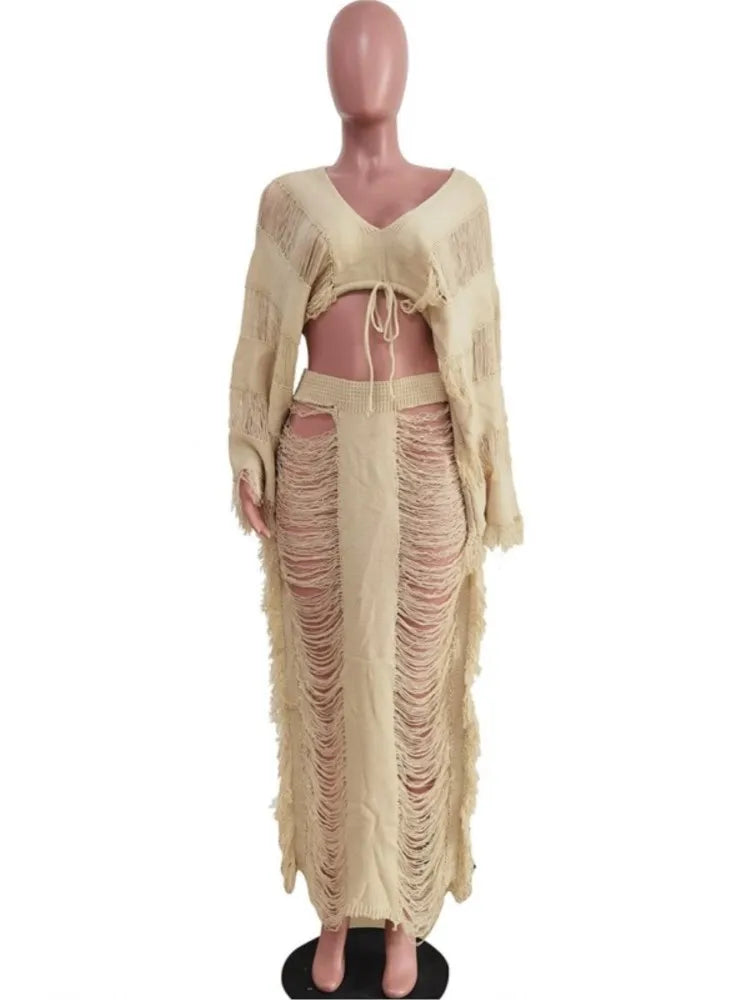 Swimwear Skirt Cover-up 2 Piece Set Women Crop Tops And Long Skirt Bathing Suit Fashion Solid Hollow Sexy Beach Cover Up Outfits
