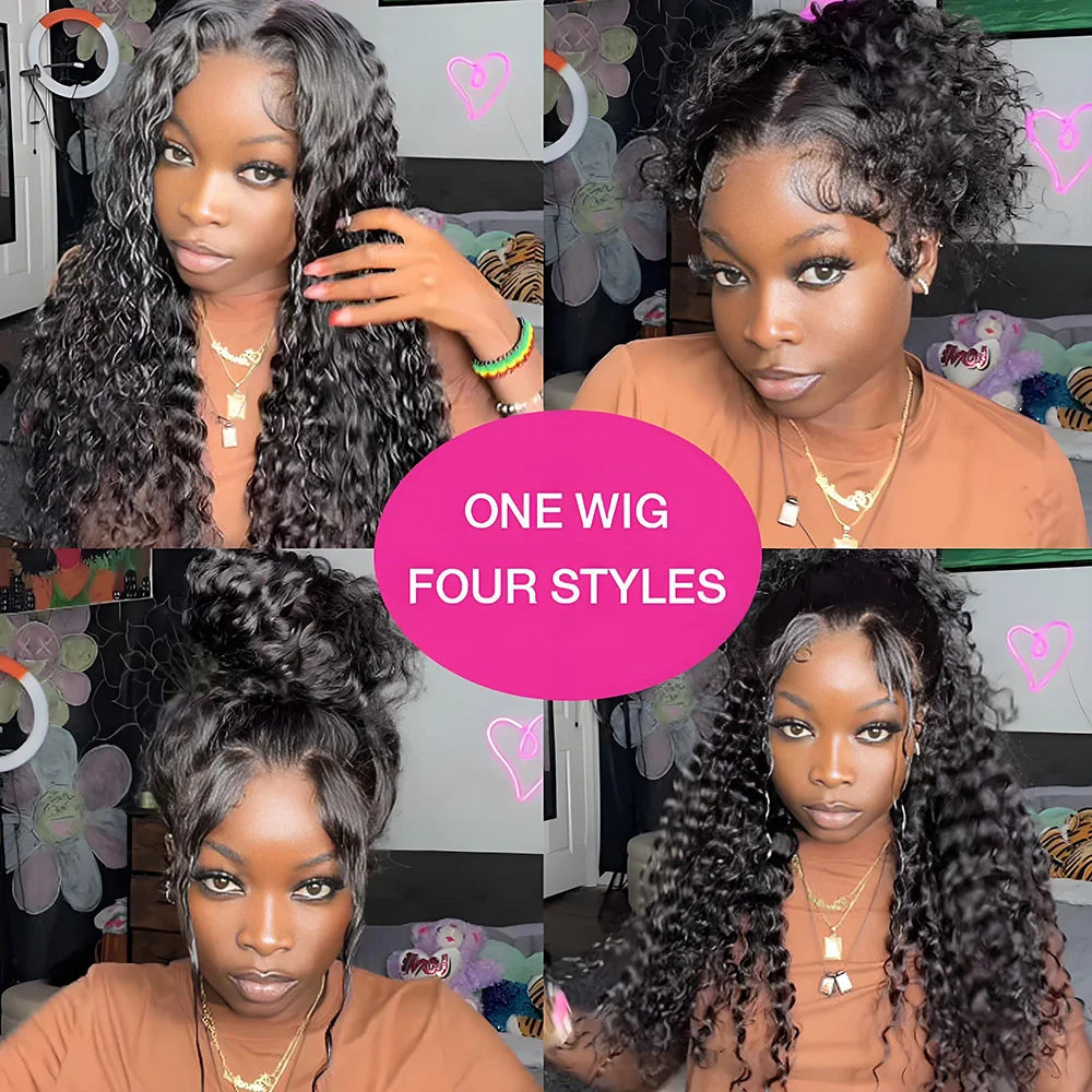 Upgrade No Glue 360 Drawstring Lace Wig Kinky Curly Deep Water Wigs Remy Human Hair Invisi Strap 360 Full Hd Lace 13x4 Front Wig