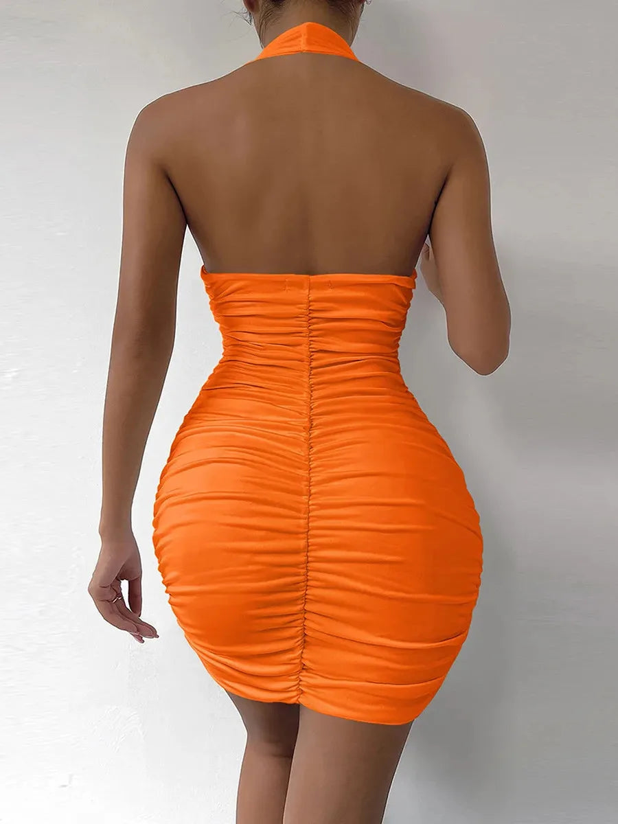 Sexy Deep V Evening Party Sleeveless Backlss Dress Summer Short White Halter Dresses Women Tight Club Mini Dress Clubwear TNP8