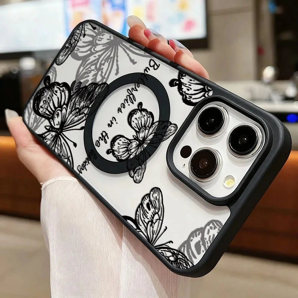 Butterfly Magnetic Transparent Phone Case For iPhone 17 16 15 14 Plus 13 12 11 Pro Max 17 Air Magsafe Wireless Charge Back Cover