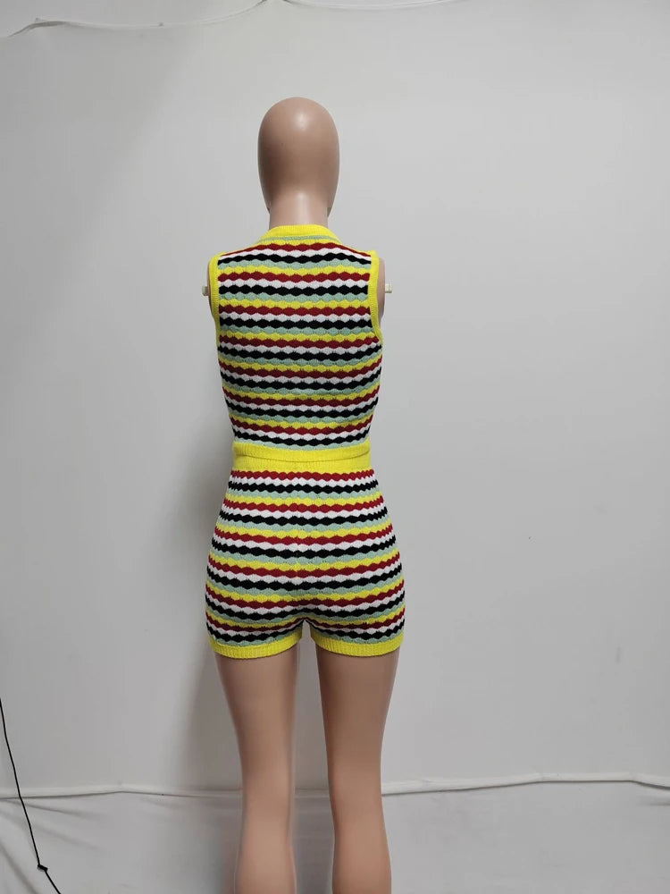 Sexy 2 Piece Shorts Set Women Outfit Knitted Striped Tank Top and Short Suits 2025 Summer Casual Vacation Sets Y2k Tracksuit