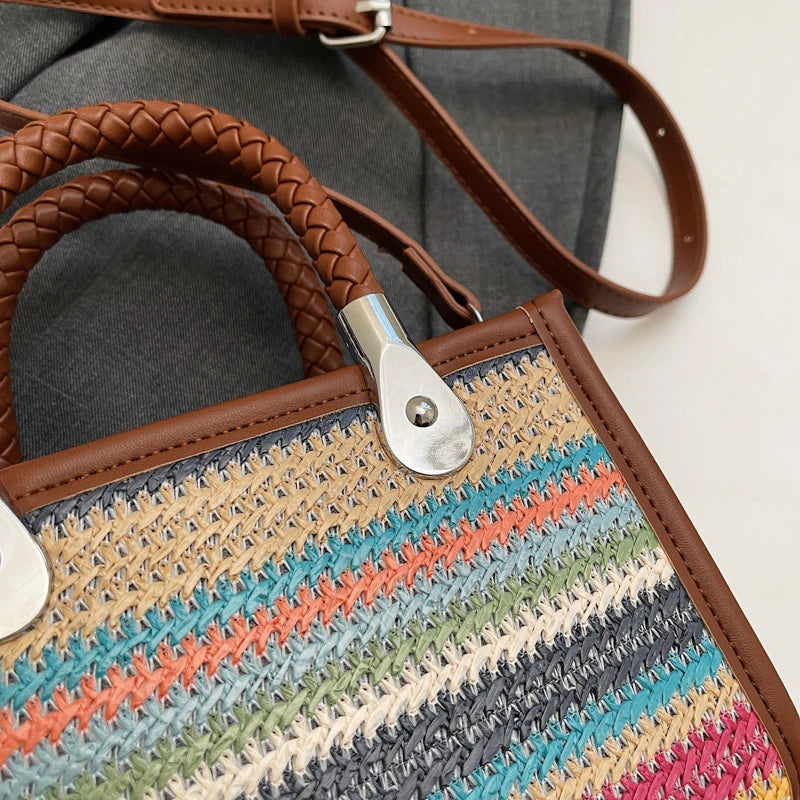 Designer Women Shoulder Bag Fashion Woven Handbag Purse Small Square Crossbody Bags 2025 Brand Straw Tote Bag Classic Ladies Bag