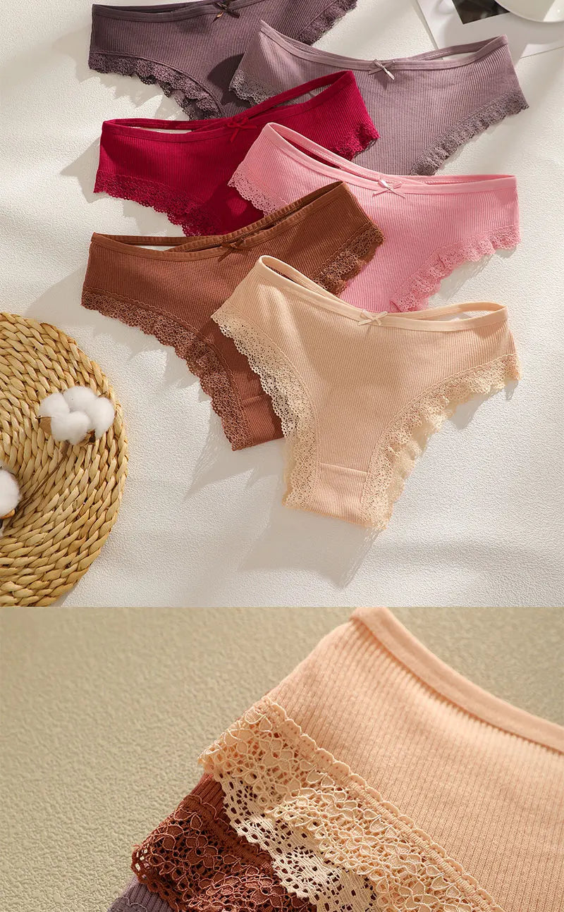 FINETOO 6Pcs/Set Women Cotton Panties Floral Lace Intimate Underwears M-XXL Trendy Patchwork Lace Briefs Female Soft Underpants