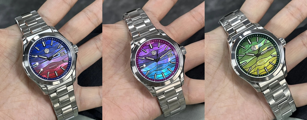 San Martin 39mm Miyota 9015 Splicing MOP Dial Men Automatic Watch 3H Date BGW-X1 Luminous Sapphire 10Bar Waterproof SN0150