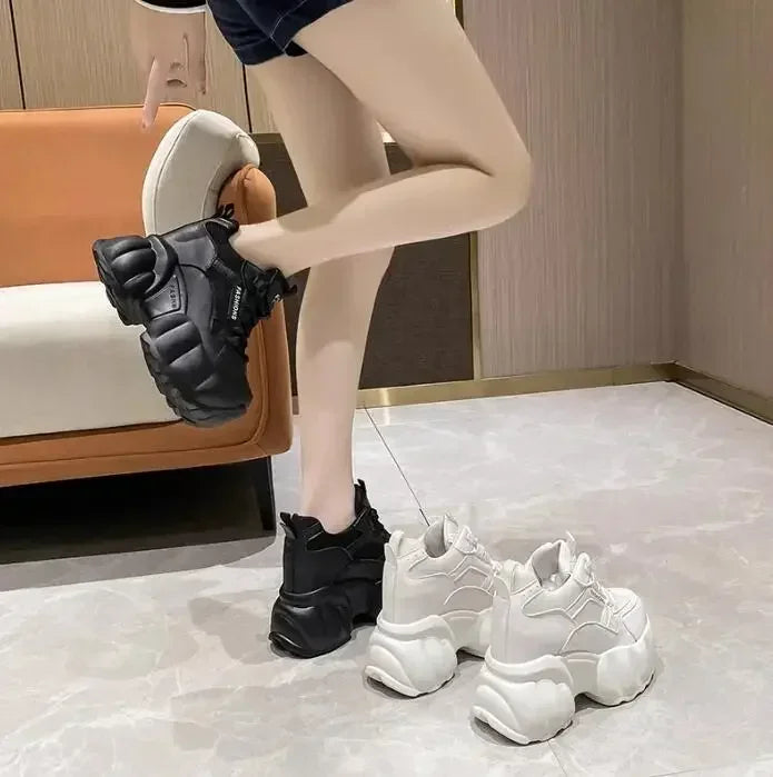 NEW Women Chunky Sneakers Internal 11CM High Platform Breathable Mesh Shoes Ladies Wedges Casual Shoes For Woman Sports Dad Shoe