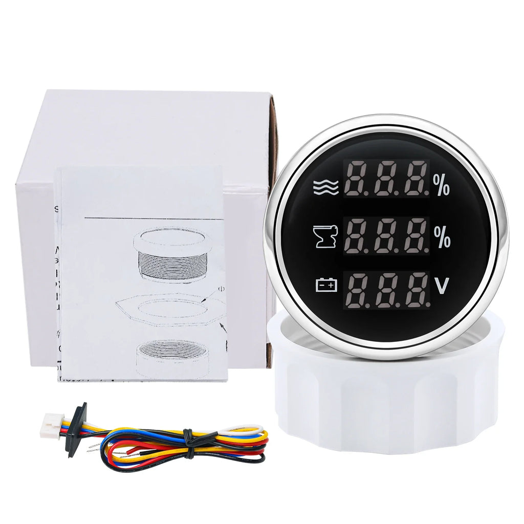 Red LED Digital 52mm 3In1 Gauge 0-190ohm Water Level Indicator+Sewage Level Gauge+Voltmeter for Water Waste Level Sensor Custom