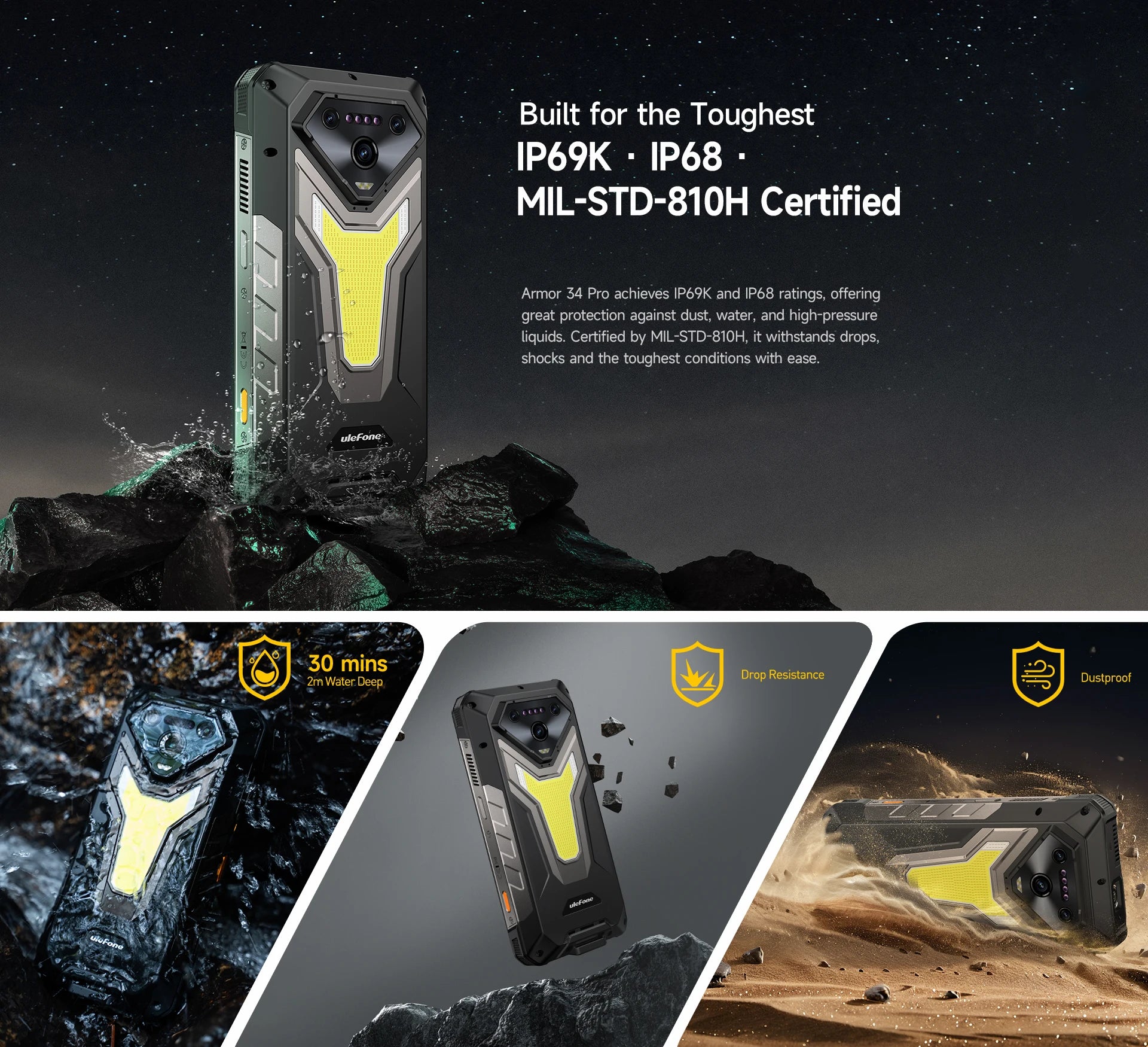 【2025 New】Ulefone Armor 34 Pro 5G AI Rugged Phone Smartphone Android 15 32GB+512GB 25500mAh Night Camera Built-in Projector