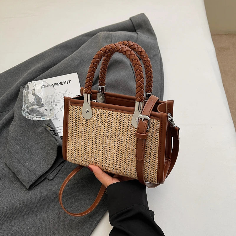 Designer Women Shoulder Bag Fashion Woven Handbag Purse Small Square Crossbody Bags 2025 Brand Straw Tote Bag Classic Ladies Bag