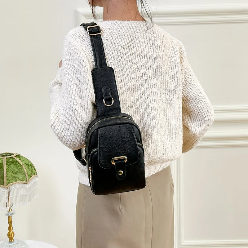 Women Bag Chest Bags Soft PU Leather New Trend Bags Female Crossbody Bag Shoulder Messenger Bags Multiple Pockets Pack Designer