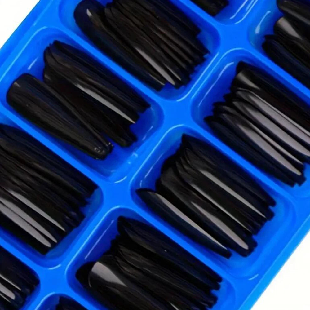 120pcs Long Coffin Press-On Nails Black Glossy Full Cover Acrylic False Nail Tips Wearable Fake Nails Tip for Manicure Extension