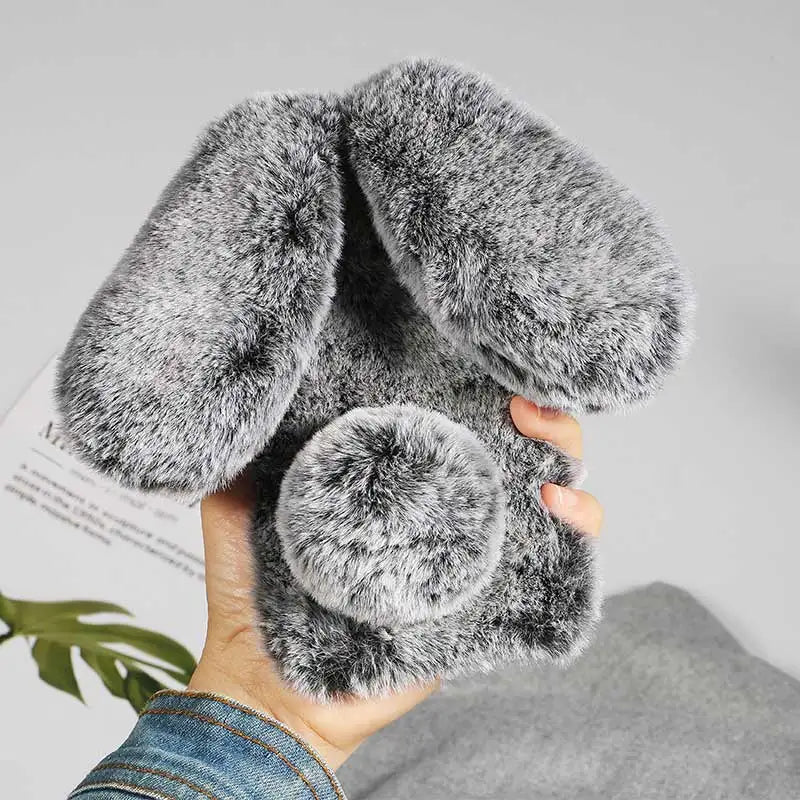 Cute Hairy Rabbit Animal Phone Case For iPhone 15 14 13 Pro Max 12 Mini 11 Pro Max X XS MAX XR 7 8 Plus Soft Plush Cover