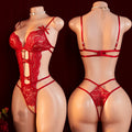 Hot Sexy Crotchless Lingerie Set Combination Women Lace Hollow Bodysuit Teddy Babydoll Dress Deep V Open Bra Erotic Underwear