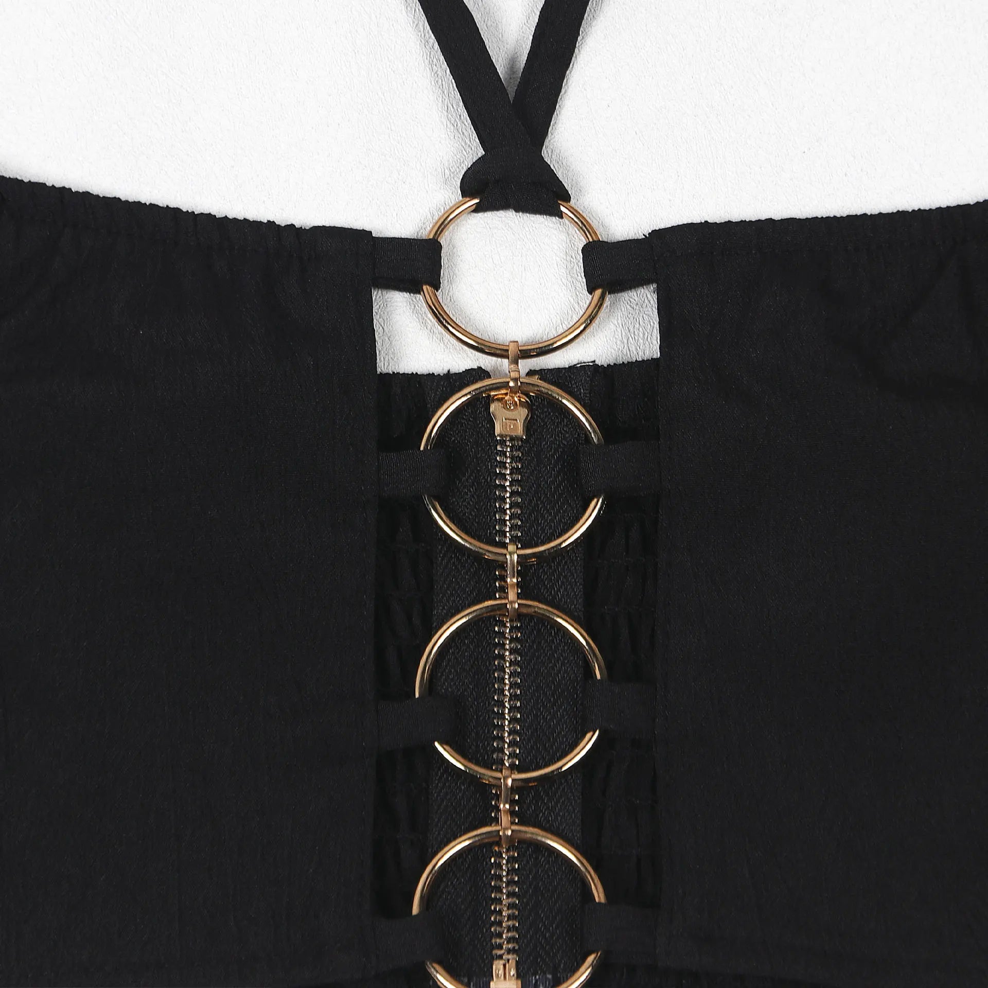 Metal Ring Hollow Out Two Piece Set Women Sexy Strapless Lace Up Halter Backless Crop Tops + Wide Leg Pants Casual Street Suits