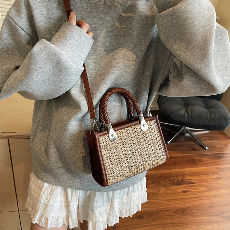 Designer Women Shoulder Bag Fashion Woven Handbag Purse Small Square Crossbody Bags 2025 Brand Straw Tote Bag Classic Ladies Bag