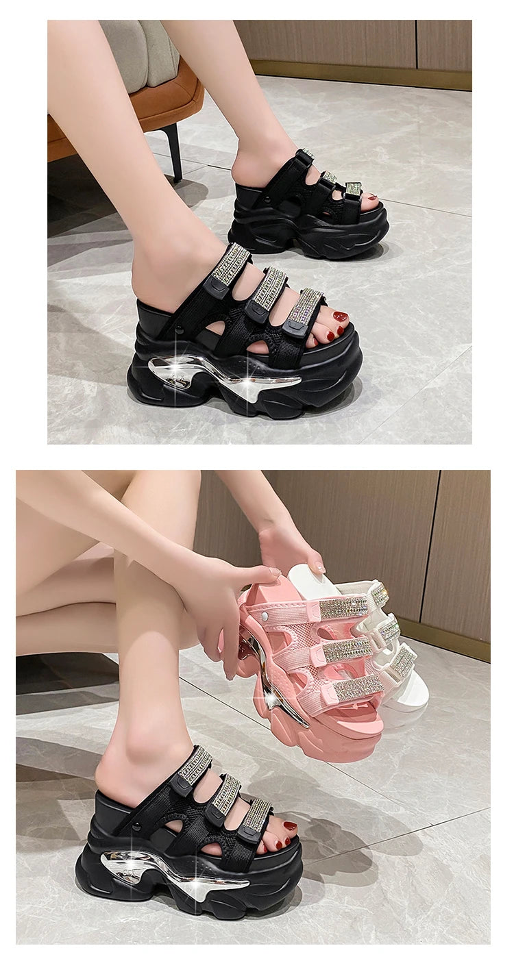 Summer Women Slippers Flip-Flops Ladies Beach Bling Chunky Shoes Wedge Heels Outside Sandals Woman High Platform Slippers 10.5CM