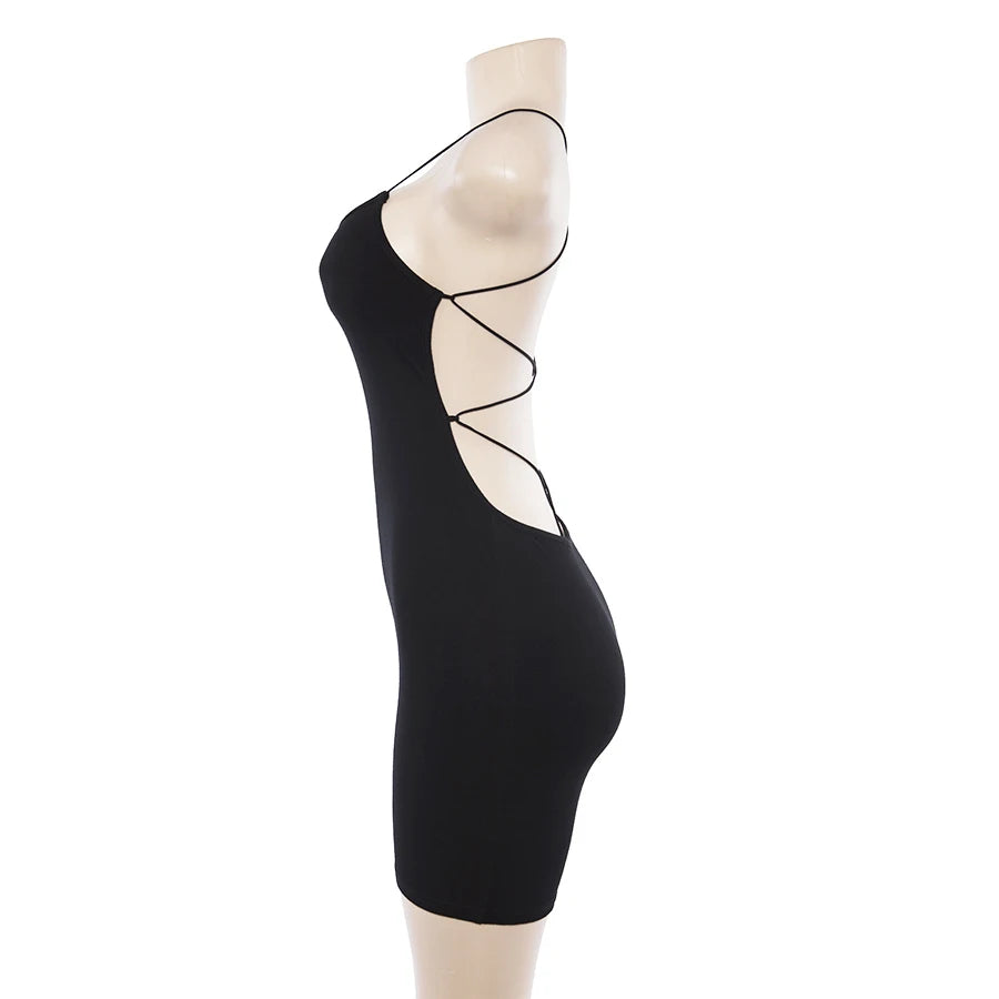 2022 Fashion Dress Women Sleeveless Party Club Bodycon Dresses Summer Solid Spaghetti Straps Backless Sexy Bandage Mini Dresses