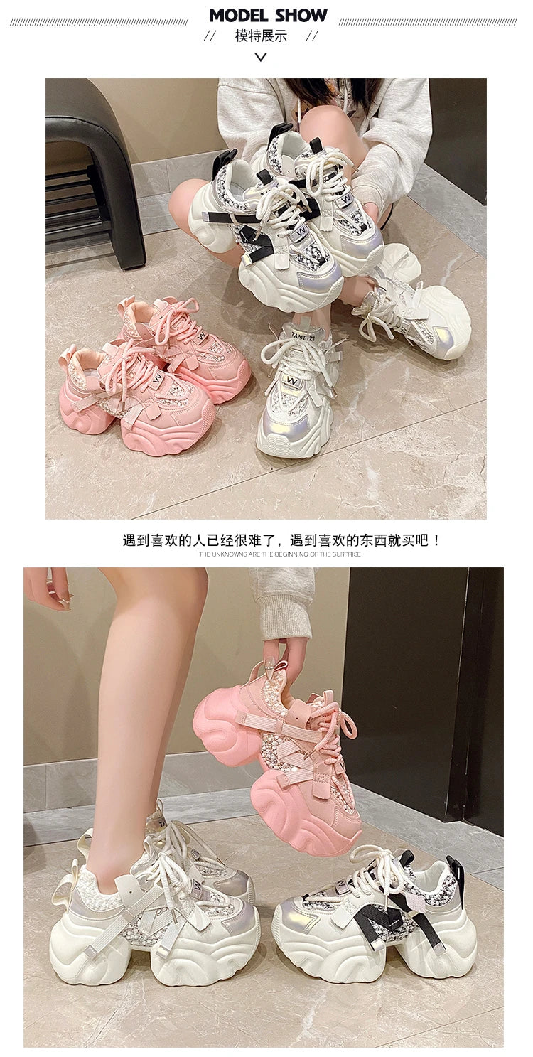7CM Fashion Spring Autumn Sneakers Women Lace Up Chunky Platform Sports Dad Shoes Woman Comfort Casual Shoes Zapatillas Mujer