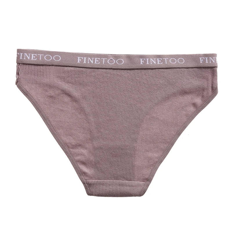 FINETOO 6Pcs Women Cotton Panties M-2XL Striped Underwear Letter Belt Briefs Female Low Waist Lingerie Stretchy Solid Lingerie