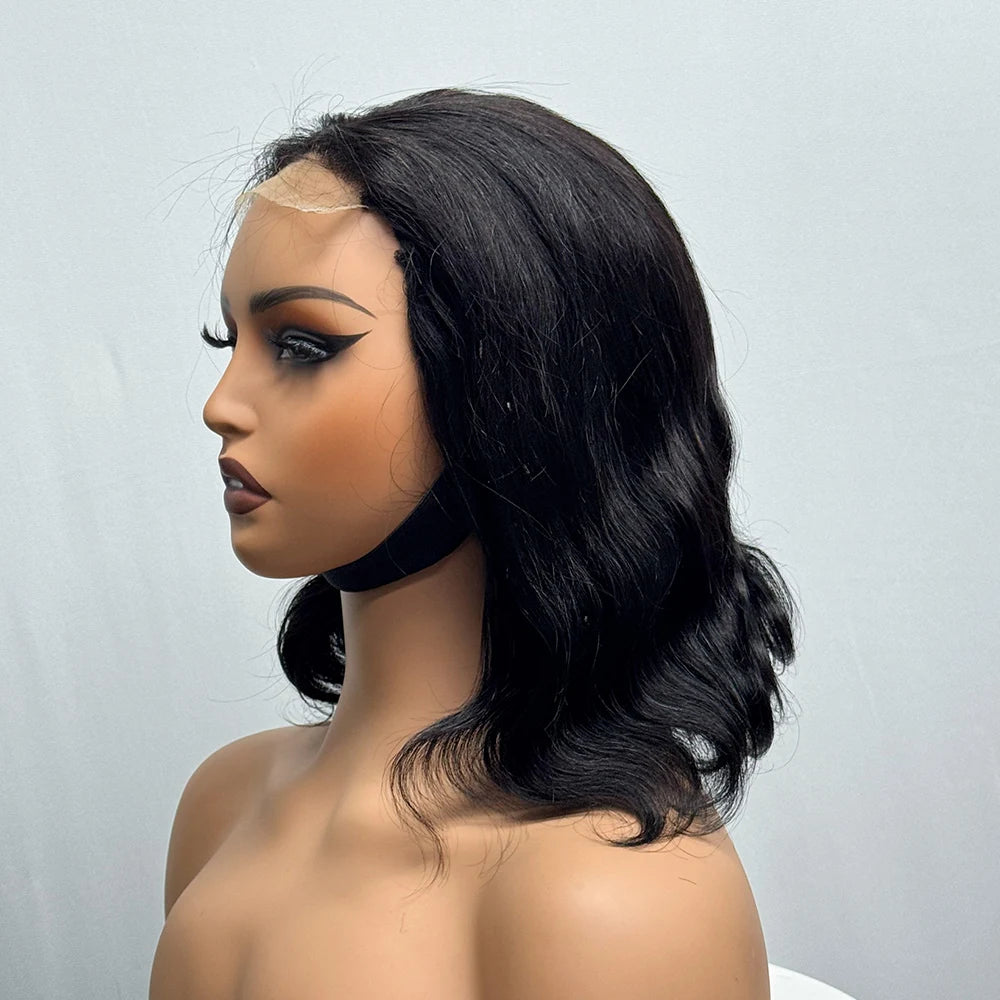 230% Density Body Wave Big Wavy Curly Human Hair Wig 12 Inches 12A Hair 4x4 Transparent Lace Front Human Hair Wig Full End