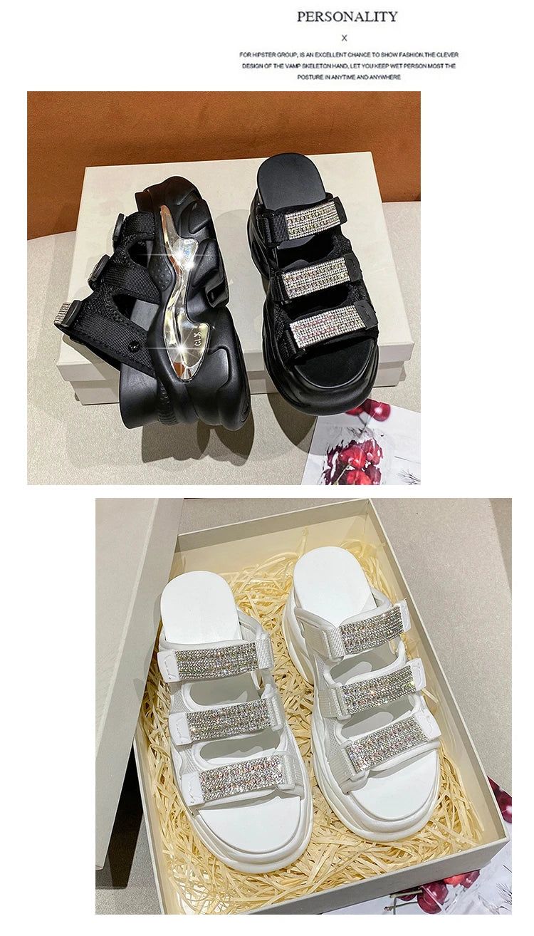 Summer Women Slippers Flip-Flops Ladies Beach Bling Chunky Shoes Wedge Heels Outside Sandals Woman High Platform Slippers 10.5CM