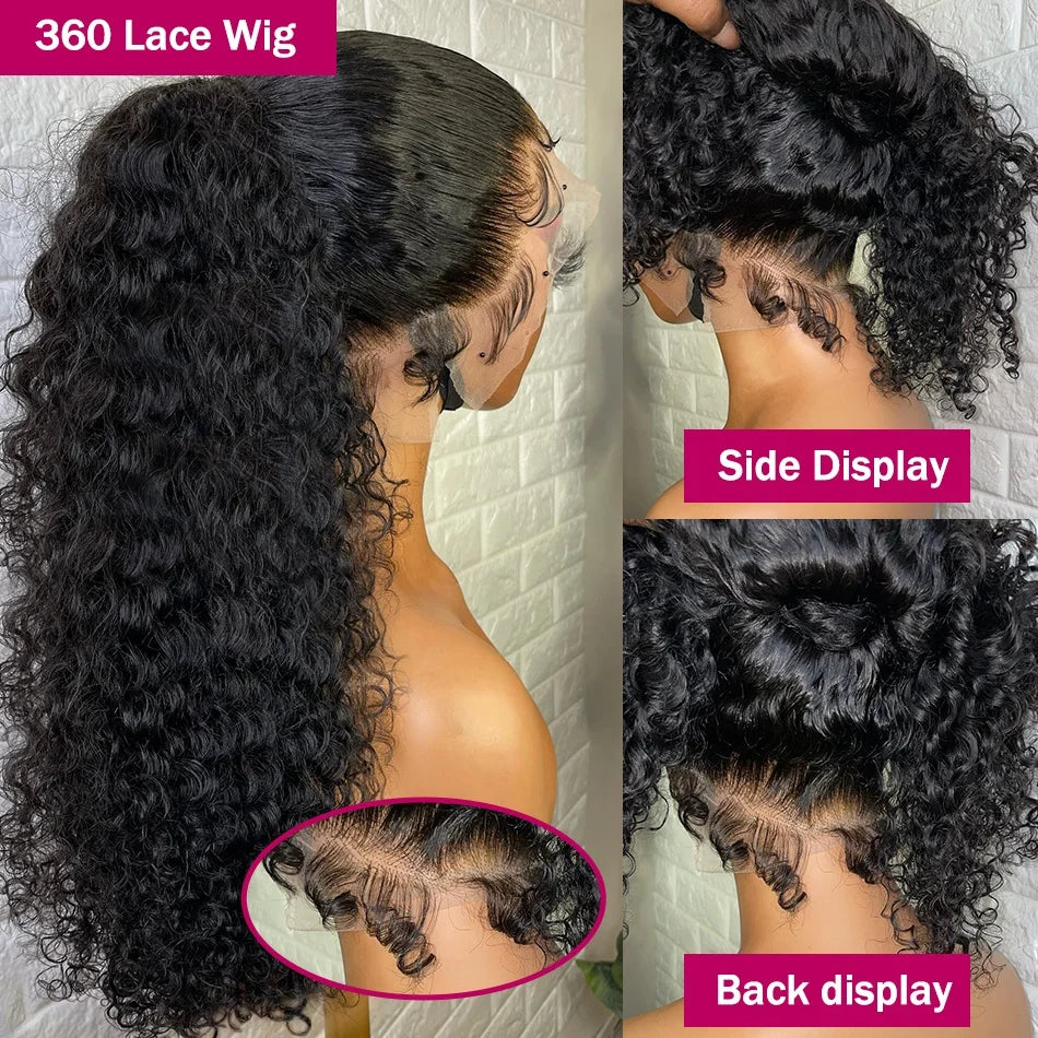 Deep Wave Invisible Strap 360 Full Lace Wig Curly Human Hair Adjustable Drawstring Hd Lace 360 Glueless Wig Brazilian Water Wave