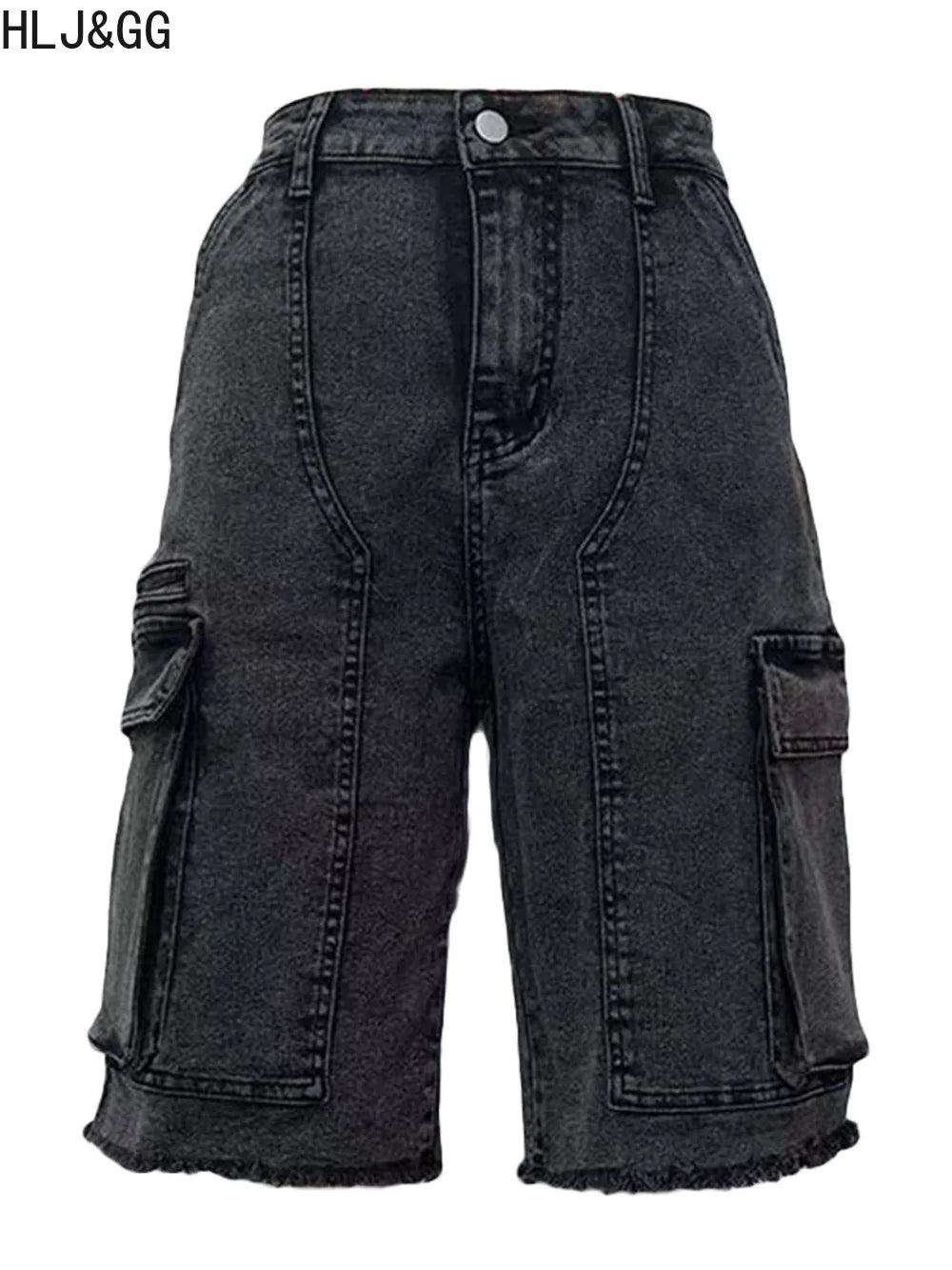 HLJ&GG Y2K Hot Girl Fashion Pattern Print Two Piece Sets Women O Neck Sleeveless Top And Denim Cargo Shorts Outfits Streetwear