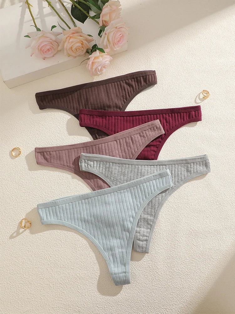 FINETOO 5PCS Sexy G-string Cotton Women Lingerie Panties Thong Female Underwear Sexy Pantys Underpant Girl Intimates Thongs S-XL