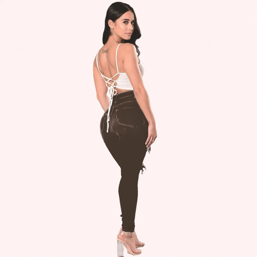 Women's Ripped Jeans Slim Fit Ankle Pants - High Waist Distressed Denim Skinny Pants for Women