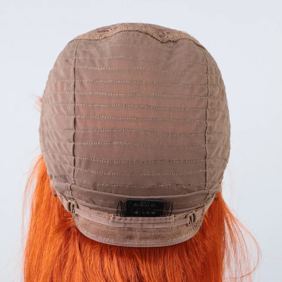 Orange Blonde Short Cut Straight Bob Wigs Rebecca With Bangs Red 99J Human Hair Brazilian Straight Machine Made Human Hair Wigs